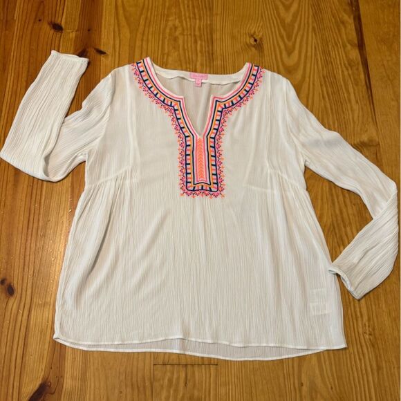 Lilly Pulitzer Dahle Gauze Embroidered Tunic Top Women’s Small Beach Coastal - Picture 3 of 10